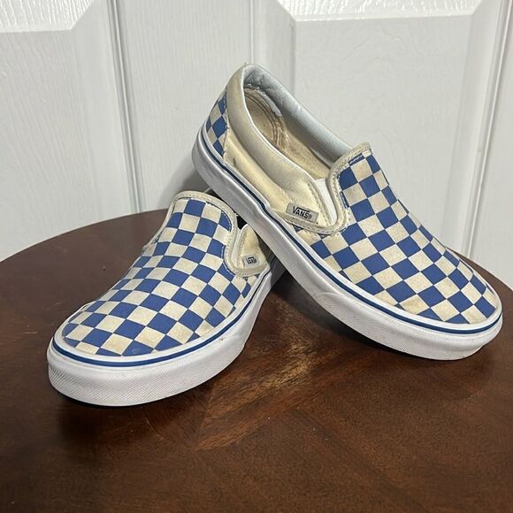 🔥 Vans Off The Wall Blue/Off White Checkered  Slip On Sneakers Men 5  Women 6.5 - Picture 1 of 11